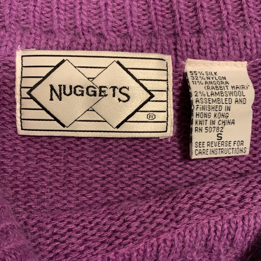 Vintage Nuggets Coquette Silk Angora Lambswool Cow Neck Purple Sweater Small - Picture 7 of 10